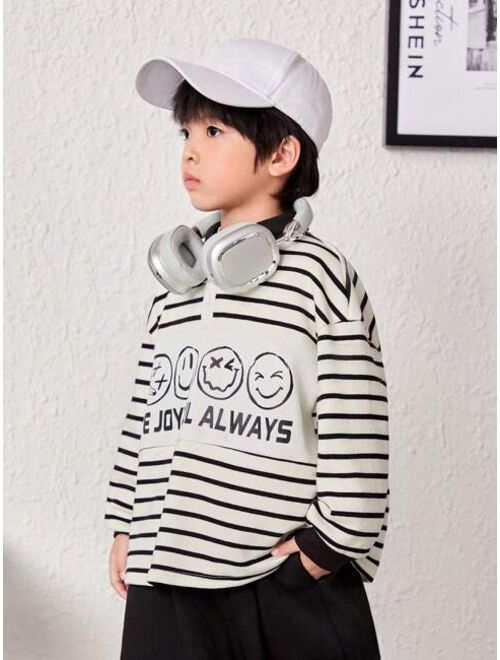 SHEIN Kids KDOMO Young Boy Striped Long Sleeve Spliced Polo Shirt
