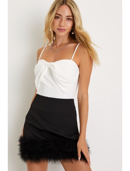 Lulus Fabulous Vision Black High-Rise Feather Mini Skirt
