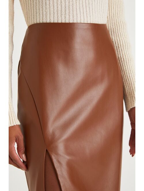 Lulus Mireya Brown Vegan Leather Pencil Skirt