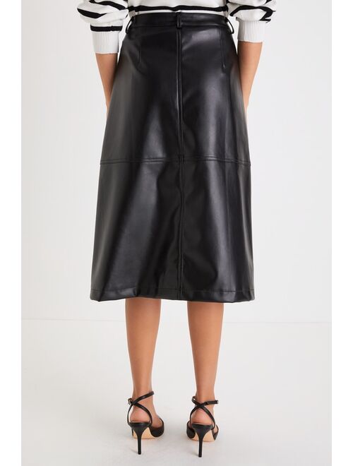 Lulus Edgy Charm Black Vegan Leather High-Waisted Midi Skirt