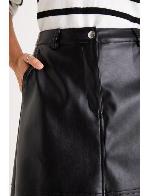 Lulus Edgy Charm Black Vegan Leather High-Waisted Midi Skirt