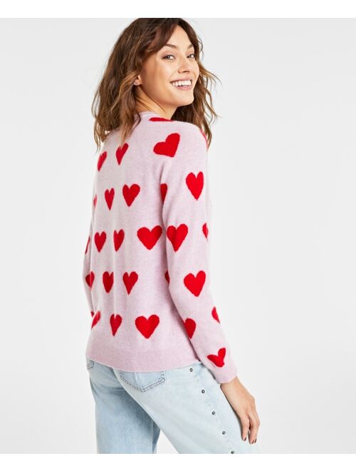 CHARTER CLUB Women's Heart Crewneck 100% Cashmere Sweater, Created for Macy's