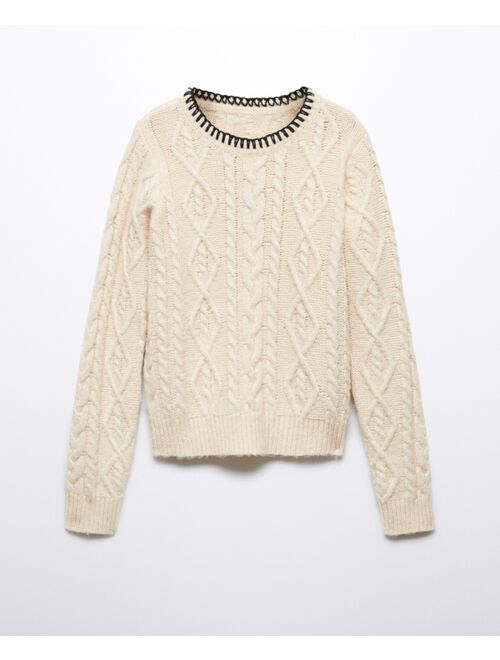 MANGO Women's Decorative Seams Cable Knit Sweater