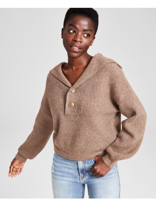 AND NOW THIS Women's Button-Front Hooded Sweater, Created for Macy's