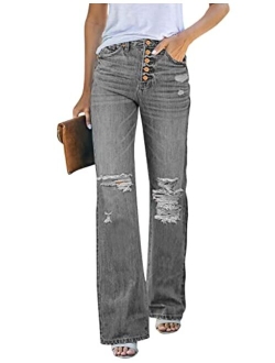 Lookbook Store LookbookStore High Waisted Ripped Flare Jeans for Women Distressed Bell Bottom Jeans Wide Leg Pants
