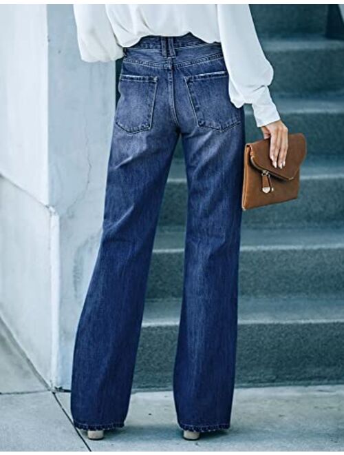 Lookbook Store LookbookStore High Waisted Ripped Flare Jeans for Women Distressed Bell Bottom Jeans Wide Leg Pants