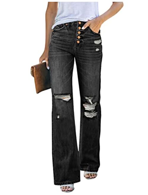Lookbook Store LookbookStore High Waisted Ripped Flare Jeans for Women Distressed Bell Bottom Jeans Wide Leg Pants