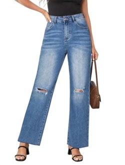 Genleck Women Crossover Wide Leg Jeans Stretch Baggy Jeans High Waisted Trendy Boyfriend Jeans Crisscross Y2K 90s Pants