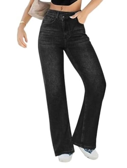 Genleck Women Crossover Wide Leg Jeans Stretch Baggy Jeans High Waisted Trendy Boyfriend Jeans Crisscross Y2K 90s Pants