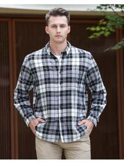 MAXJON Mens Flannel Shirts Long Sleeve,Flannels for Men Button Down Plaid 100% Cotton with Single Pocket