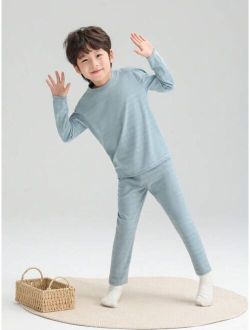 Shein Toddler Boys' 2pcs/set Skin-friendly Comfortable Thermal Underwear Set, Home Wear, Winter