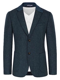 Mens Herringbone Blazer Vintage Tweed Wool Blend Sport Coat Jacket