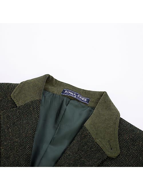PJ PAUL JONES Mens Herringbone Blazer Vintage Tweed Wool Blend Sport Coat Jacket