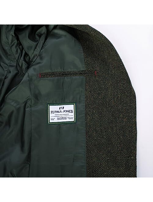 PJ PAUL JONES Mens Herringbone Blazer Vintage Tweed Wool Blend Sport Coat Jacket