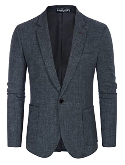 Mens Casual Suit Blazer Jackets One Button Regular Fit Linen Blend Sport Coat