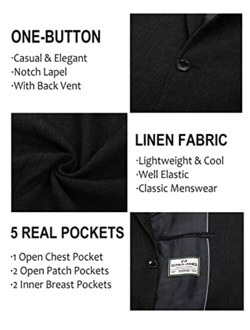 PJ PAUL JONES Mens Casual Suit Blazer Jackets One Button Regular Fit Linen Blend Sport Coat