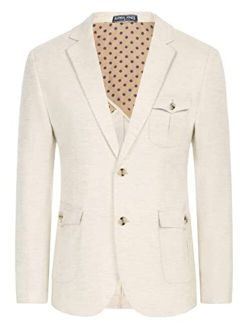 Mens Linen Blended Sport Coats Casual Suit Blazer with Pockets