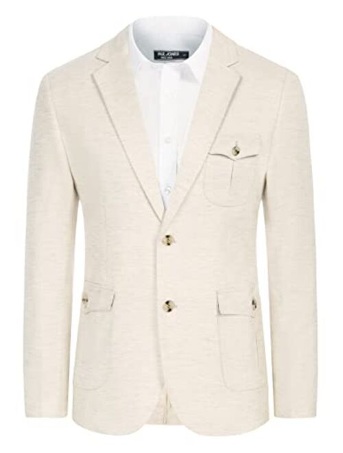 PJ PAUL JONES Mens Linen Blended Sport Coats Casual Suit Blazer with Pockets