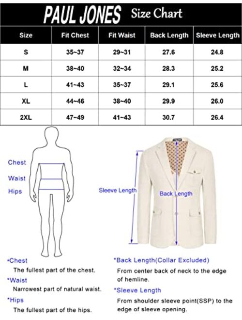 PJ PAUL JONES Mens Linen Blended Sport Coats Casual Suit Blazer with Pockets