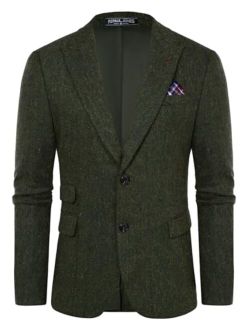 Men's Vintage Herringbone Tweed Blazers British Wool Blend Sport Coat Jacket