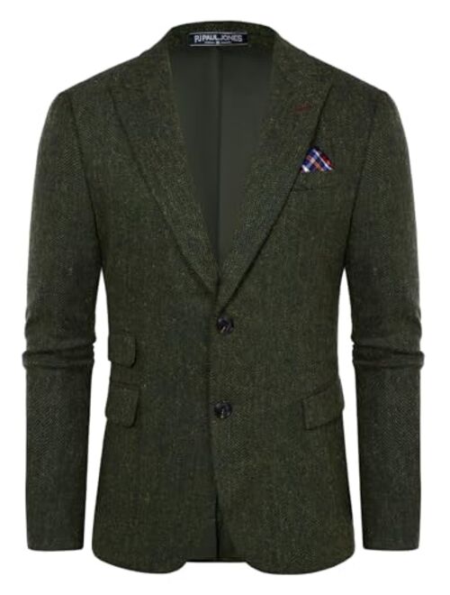 PJ PAUL JONES Men's Vintage Herringbone Tweed Blazers British Wool Blend Sport Coat Jacket