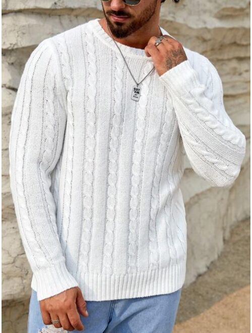 Manfinity Homme Men Solid Cable Knit Sweater