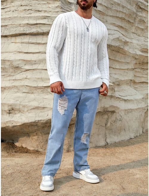 Manfinity Homme Men Solid Cable Knit Sweater