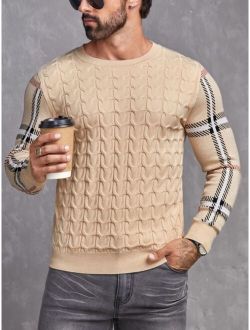 Manfinity Homme Men Plaid Pattern Cable Knit Sweater