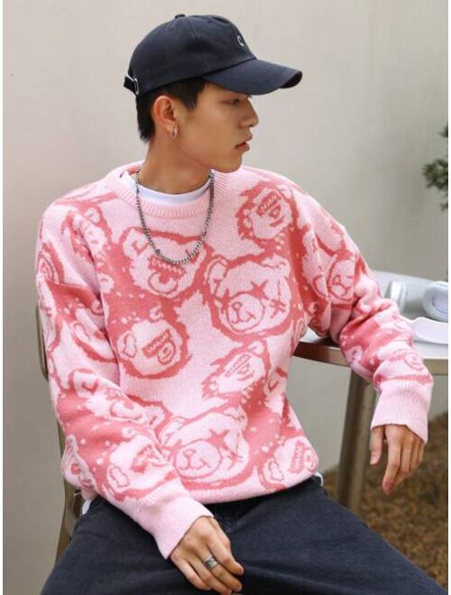 Manfinity Hypemode Men Bear Pattern Drop Shoulder Sweater