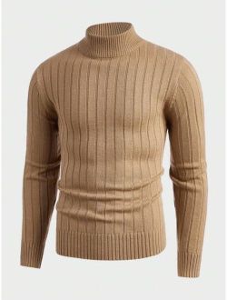 Manfinity Homme Men Mock Neck Ribbed Knit Sweater