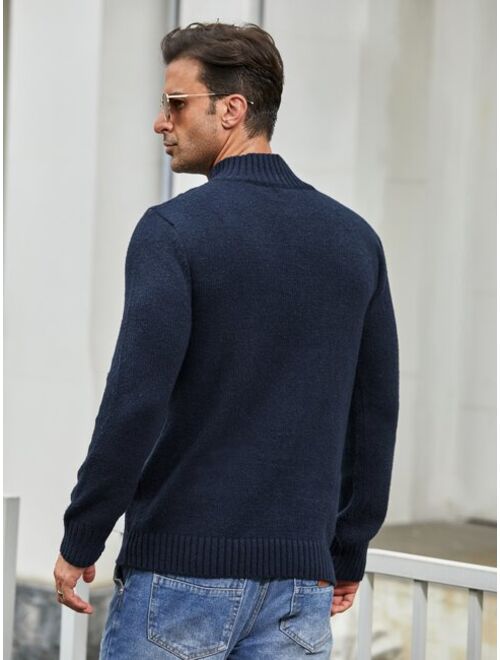 Manfinity Homme Men Argyle And Cable Knit Quarter Button Sweater