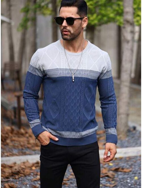 Manfinity Homme Men Color Block Cable Knit Sweater
