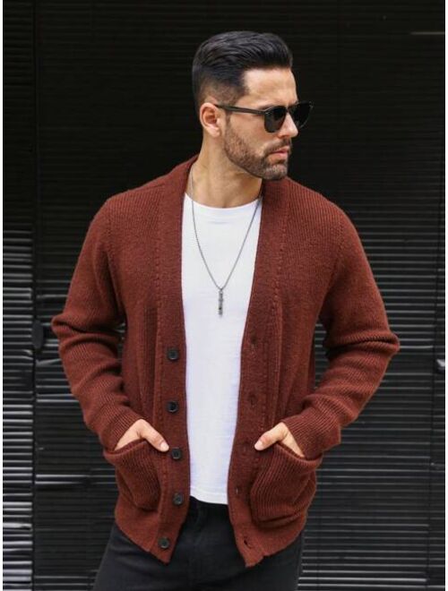 Manfinity Homme Men Solid Dual Pocket Button Front Cardigan