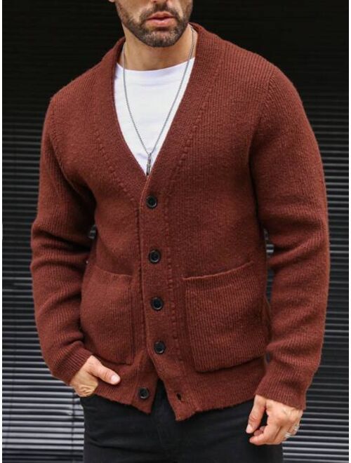 Manfinity Homme Men Solid Dual Pocket Button Front Cardigan