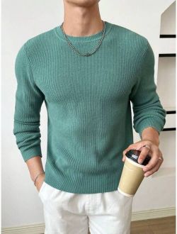 Manfinity Basics Men Solid Ribbed Knit Sweater
