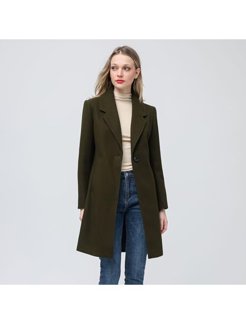 Aprsfn Women's Elegant Mid-Length Slim Fit Wool Blend Coat Windproof Trench Coat