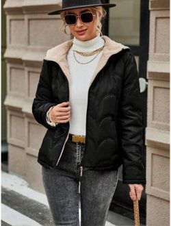 SHEIN LUNE Zip Up Teddy Lined Puffer Coat