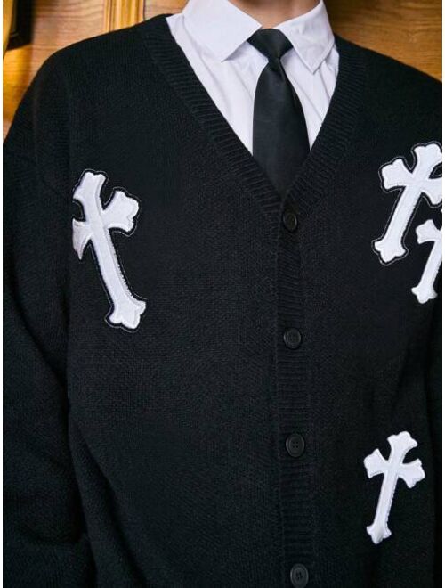 ROMWE Academia Guys Cross Pattern Drop Shoulder Cardigan