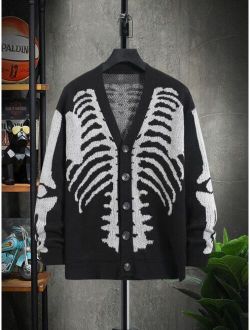 Manfinity EMRG Men Skeleton Pattern Button Through Cardigan