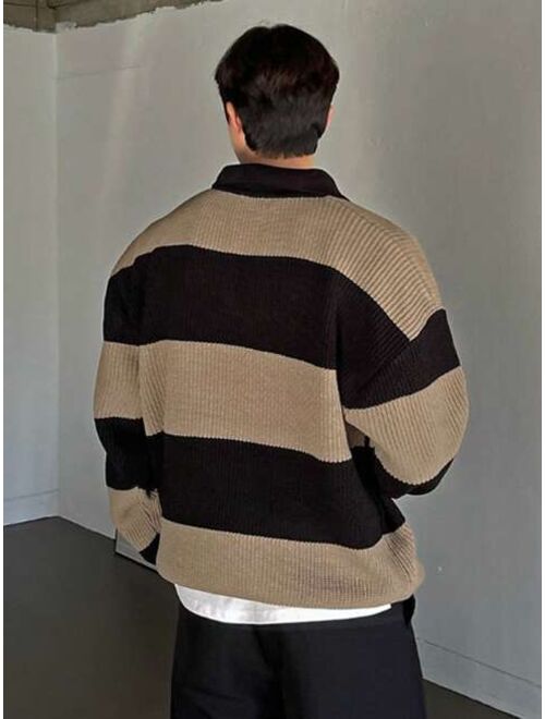 DAZY Men Color Block Polo Neck Drop Shoulder Sweater