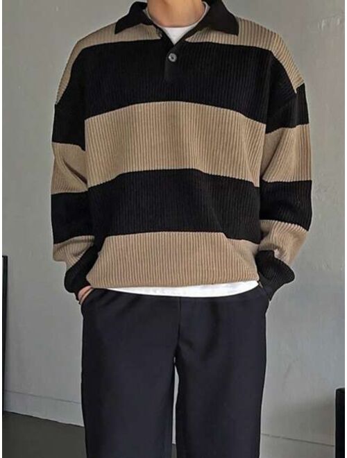 DAZY Men Color Block Polo Neck Drop Shoulder Sweater