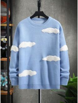 Manfinity EMRG Men Clouds Pattern Drop Shoulder Sweater