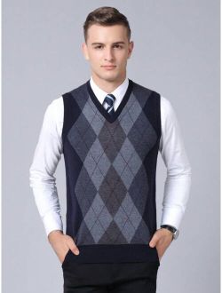 Men Argyle Pattern Sweater Vest Without Shirt