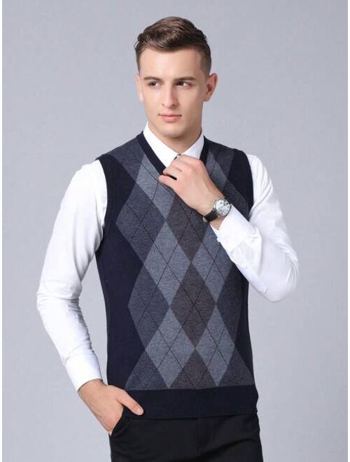 Men Argyle Pattern Sweater Vest Without Shirt
