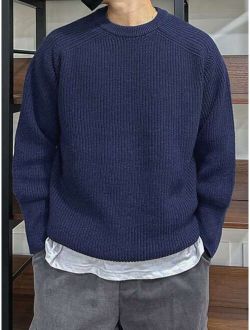 Men Solid Raglan Sleeve Sweater Without Tee