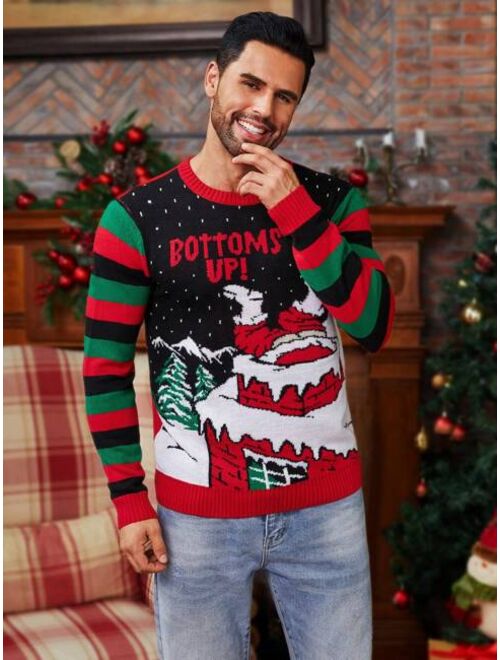 Manfinity Homme Men Christmas Pattern Striped Sweater