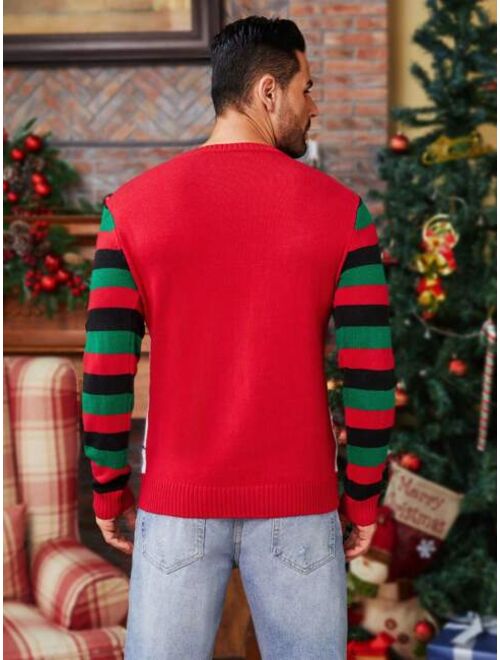 Manfinity Homme Men Christmas Pattern Striped Sweater