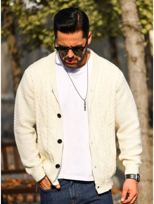 Manfinity Homme Men Solid Cable Knit Cardigan