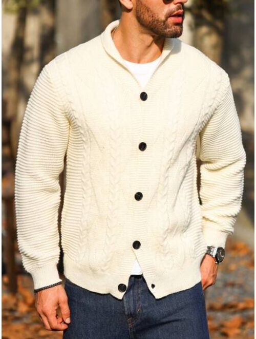 Manfinity Homme Men Solid Cable Knit Cardigan