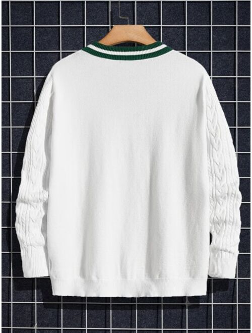 Manfinity Sporsity Men Cable Knit Contrast Trim Sweater Without Shirt